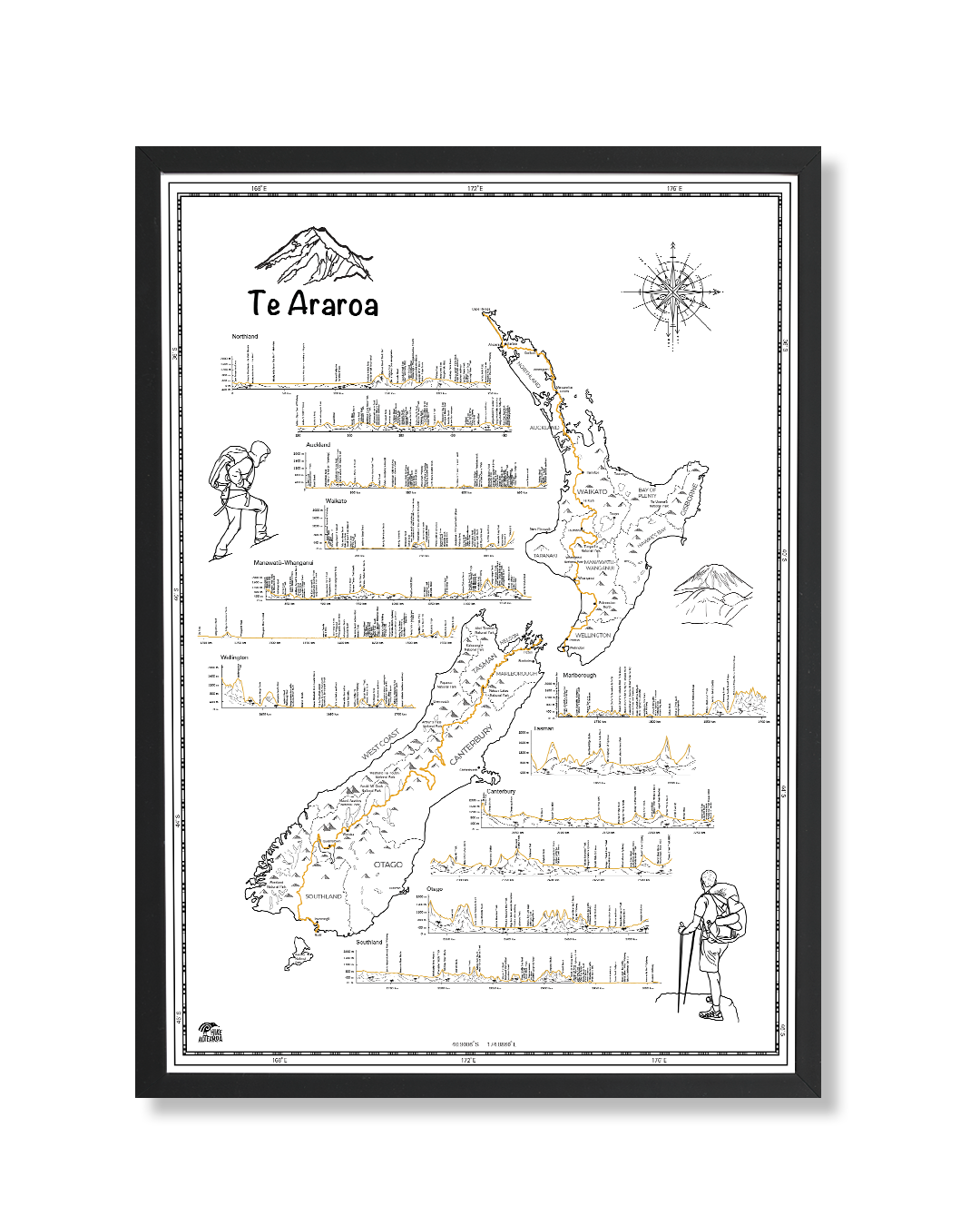Te Araroa Trail Illustrated Poster Hike Aotearoa